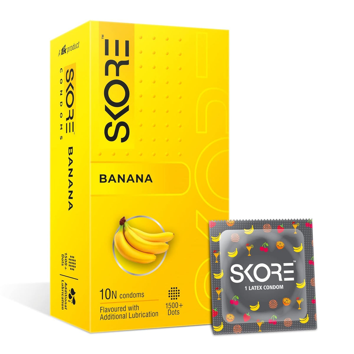 Skore Fruit Basket Condoms Combo Flavoured - Orange, Banana, Cherry & Strawberry Coloured) - 10 Pieces, Pack of 4