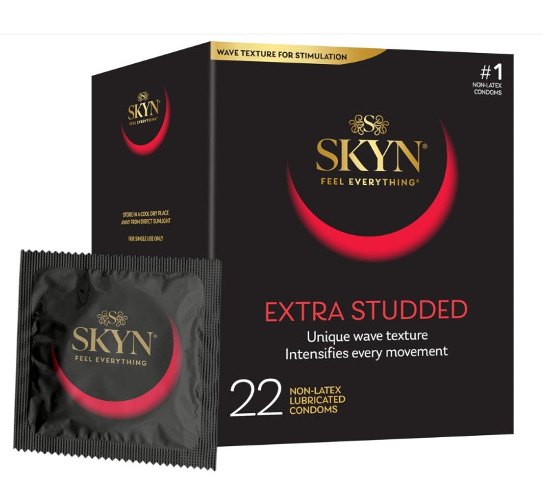 SKYN Extra Studded, 22 Count, Lubricated Latex-Free Condoms, Unique Texture Intensifies Every Moment