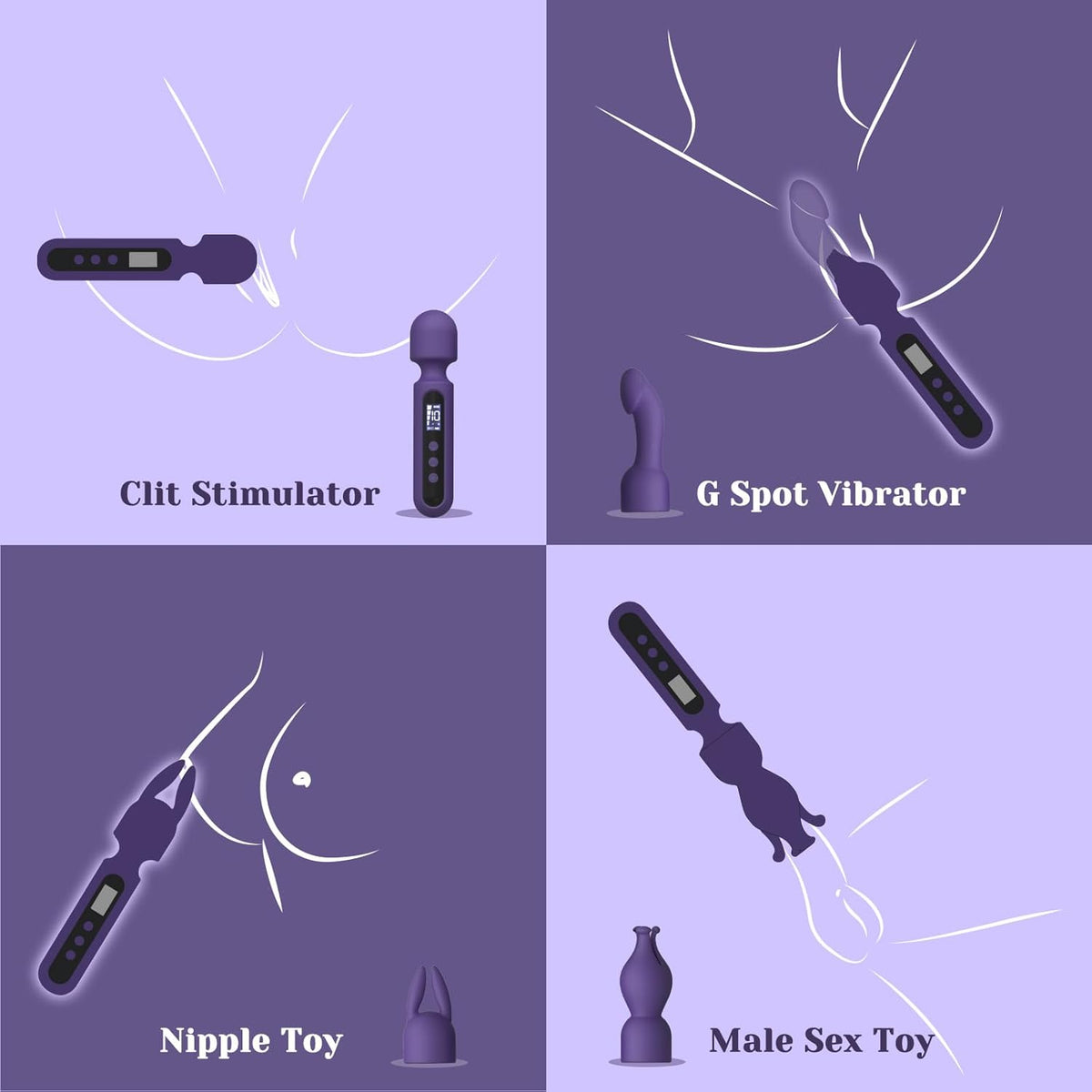 Tracy's Dog Wand Vibrator Kits, Couple Adult Sex Toys with 3 Attachments for Clit, G Spot, Glans, Clitoral Stimulator Vibrating Realistic Dildo with LCD Display, 10 Patterns 4 Speeds Massage Kits