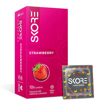 Skore Fruit Basket Condoms Combo Flavoured - Orange, Banana, Cherry & Strawberry Coloured) - 10 Pieces, Pack of 4