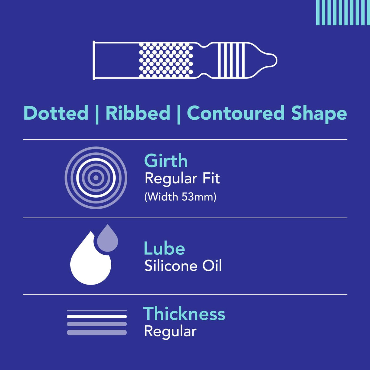 Bleu Vegan & 100% Natural Latex, 3-In-1 Condoms for Men 8 Count (Pack of 1) Dotted, Ribbed & Contour Shaped Skin to Skin Sensation