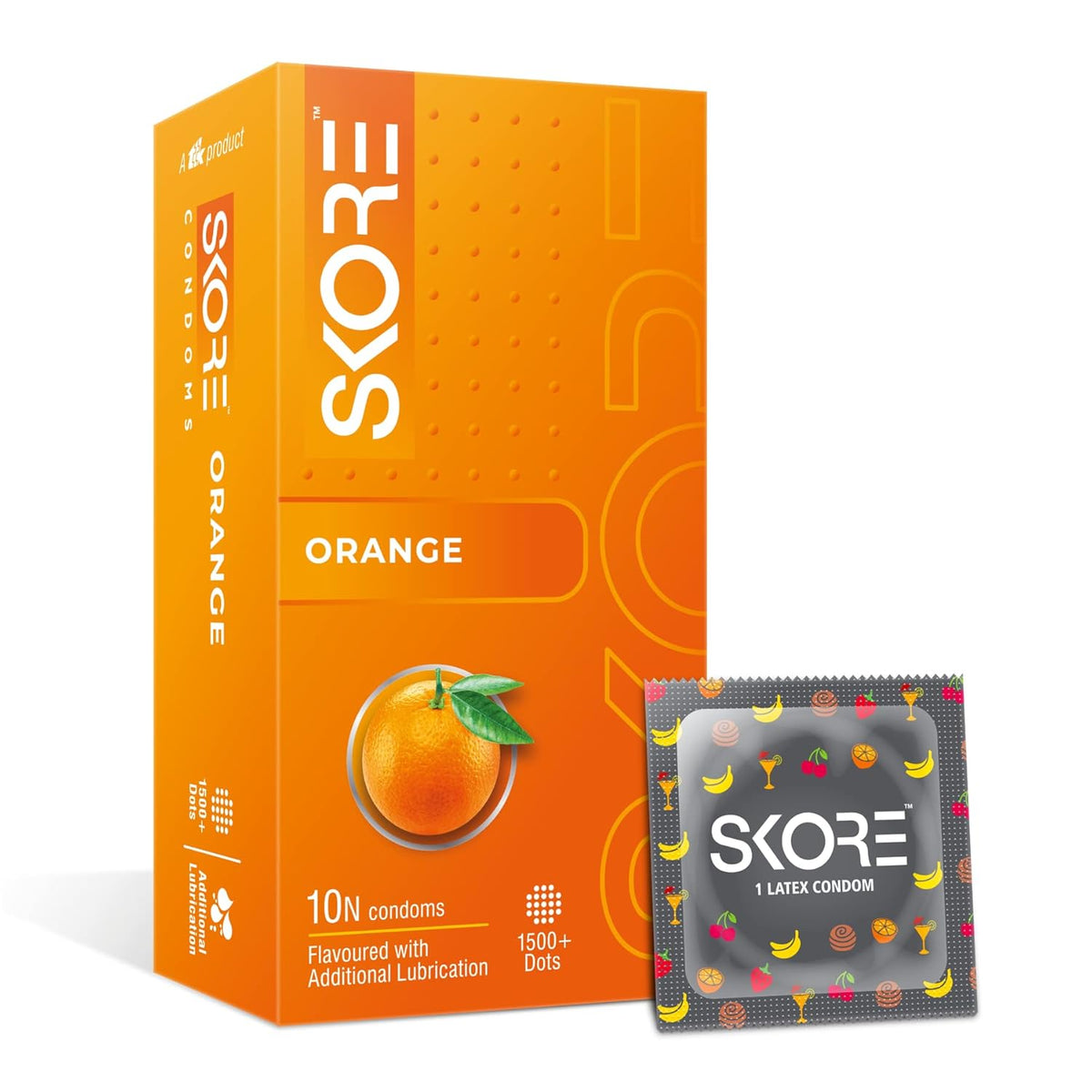 Skore Fruit Basket Condoms Combo Flavoured - Orange, Banana, Cherry & Strawberry Coloured) - 10 Pieces, Pack of 4
