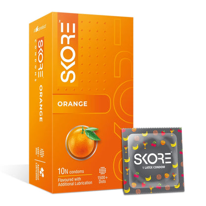 Skore Fruit Basket Condoms Combo Flavoured - Orange, Banana, Cherry & Strawberry Coloured) - 10 Pieces, Pack of 4