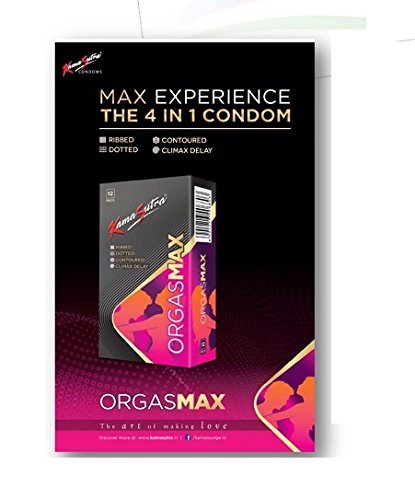 KAMA SUTRA Luxury Series Condoms for Men , Orgasmax (4in1) Condoms , Ribbed, Dotted, Contoured, and Climax Delay, 12 Pieces
