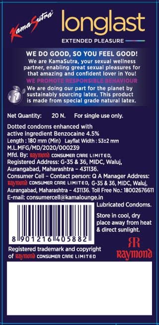 KamaSutra LongLast Condom for Men Dotted Combo Pack of 20