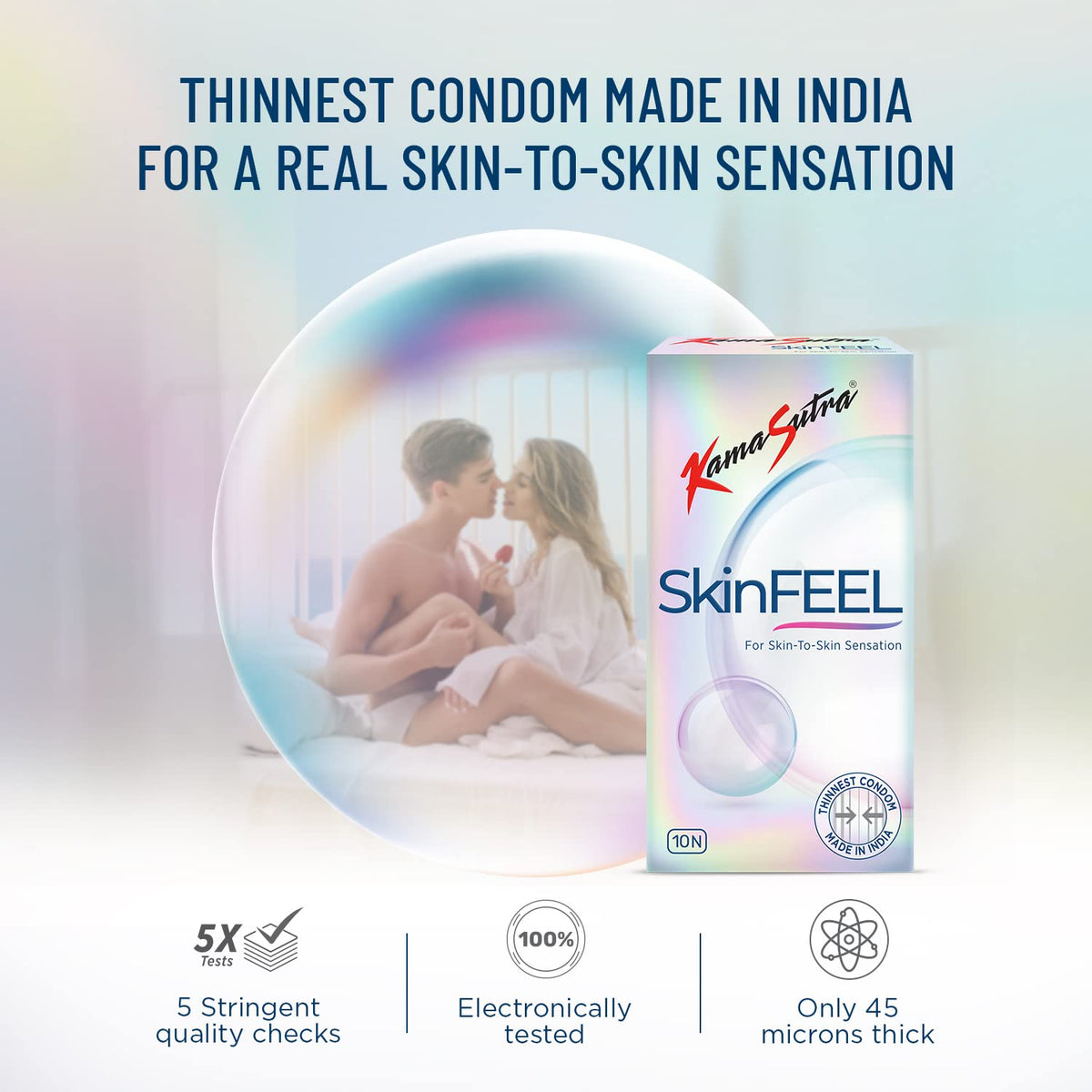 KamaSutra SkinFEEL Thinnest Condom for Men Skin to Skin Sensation Combo Pack of 10