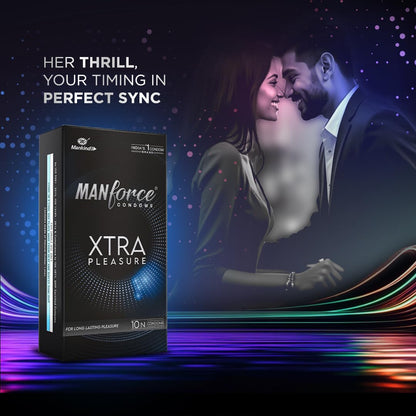 Manforce Xtra Pleasure Xtra Dotted Climax Delay Condoms, Unflavoured, 10 Pcs (Pack of 2)