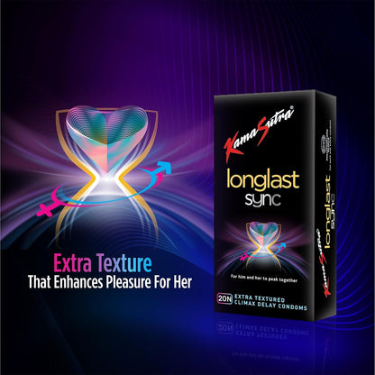 KamaSutra LongLast Sync Condom for Men Multi Textured Dotted Ribbed Contoured Combo Pack of 20