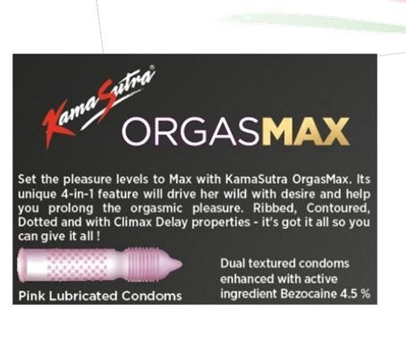 KAMA SUTRA Luxury Series Condoms for Men , Orgasmax (4in1) Condoms , Ribbed, Dotted, Contoured, and Climax Delay, 12 Pieces
