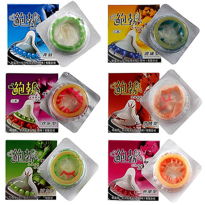 JoyStick Natural Latex Condoms, Dotted and Ribbed Style, Standard Size, Long Time Delay, Set of 6