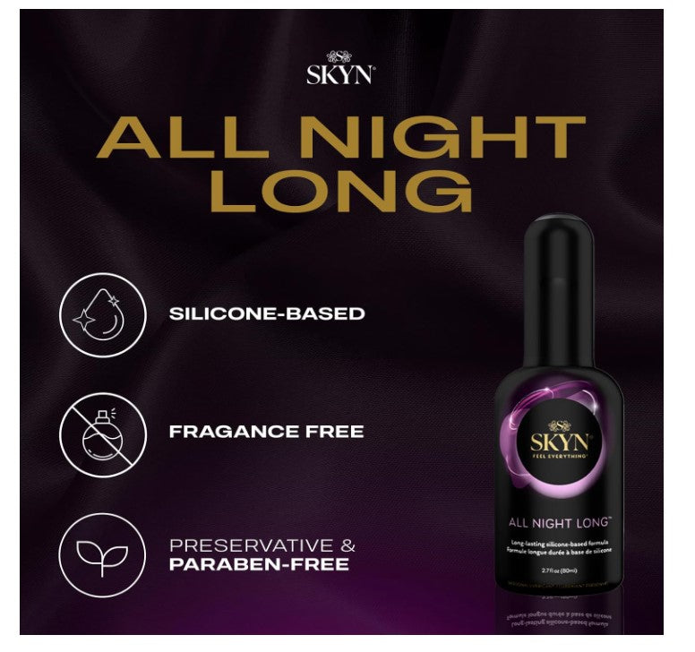 SKYN All Night Long Silicone-Based, Long Lasting Lube (2.7 oz) for Men, Women and Couples, Safe with Latex and Non-Latex Condoms