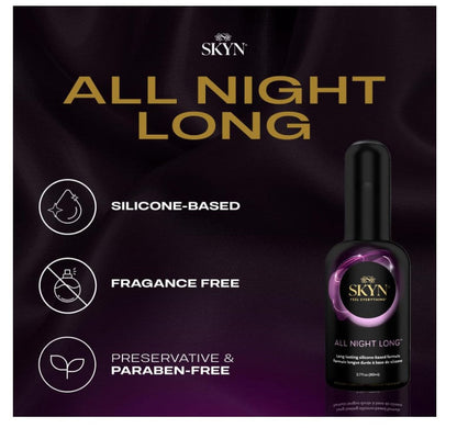 SKYN All Night Long Silicone-Based, Long Lasting Lube (2.7 oz) for Men, Women and Couples, Safe with Latex and Non-Latex Condoms