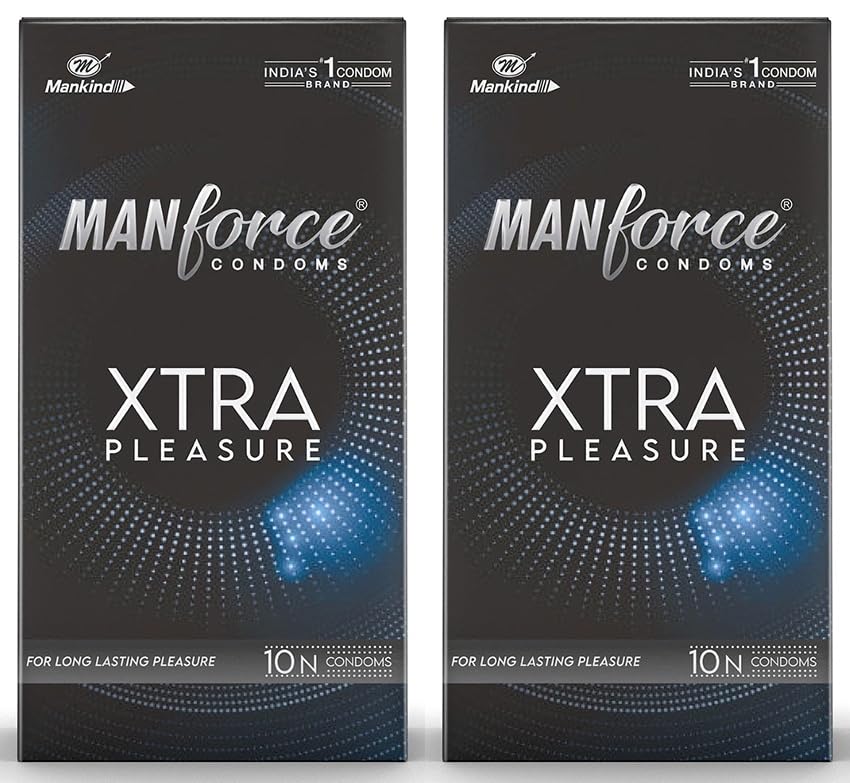 Manforce Xtra Pleasure Xtra Dotted Climax Delay Condoms, Unflavoured, 10 Pcs (Pack of 2)