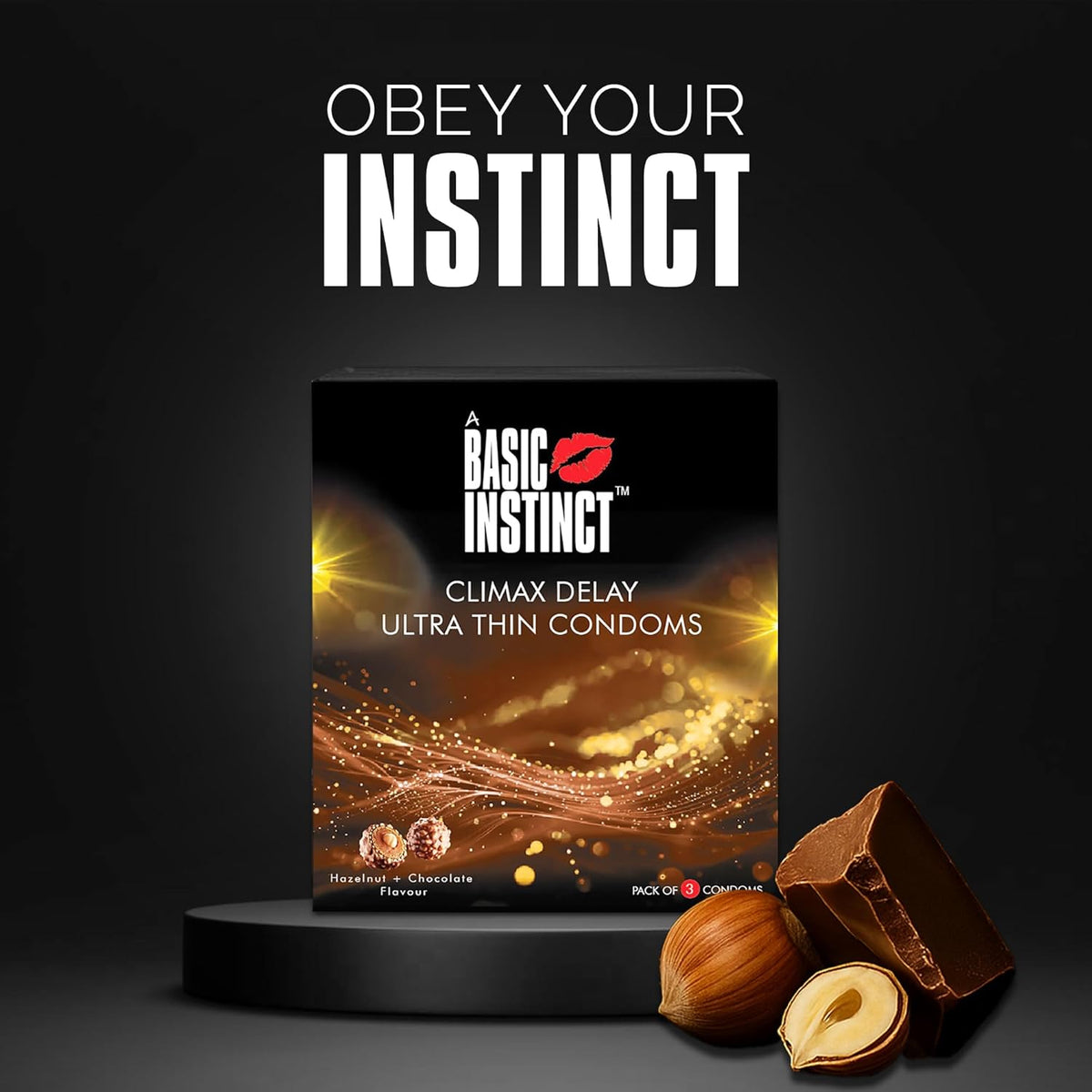 Basic Instinct Climax Delay Ultra-Thin Latex Condoms for Men Hazelnut & Chocolate Flavoured 3 Pcs, (Pack of 5)
