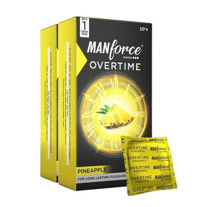 Manforce Overtime Pineapple Flavoured Condoms for Men 20 pcs Dotted, Contoured & Ribbed Condoms For Long-Lasting Pleasure Of Both India’s No. 1 Condom Brand for Safe Sex