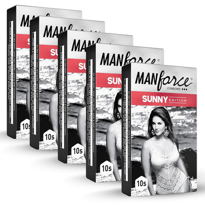 Manforce Sunny Edition Condoms 50 Pcs Ribbed, Dotted & Anatomically Shaped Condoms For Enhanced Pleasure Of Both Indias No. 1 Condom Brand For Safe Sex