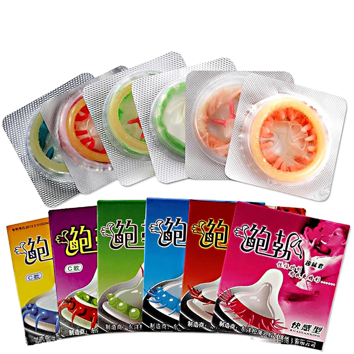 JoyStick Natural Latex Condoms, Dotted and Ribbed Style, Standard Size, Long Time Delay, Set of 6