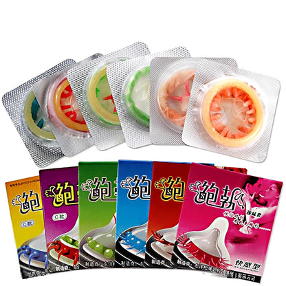 JoyStick Natural Latex Condoms, Dotted and Ribbed Style, Standard Size, Long Time Delay, Set of 6