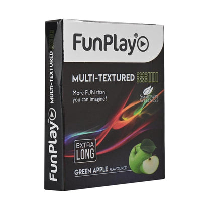 FUNPLAY Green Apple Multi Texture Condoms 3 Count Flavoured & Textured Condoms For Enhanced Comfort & Pleasure Lubricated Latex Pack of 1
