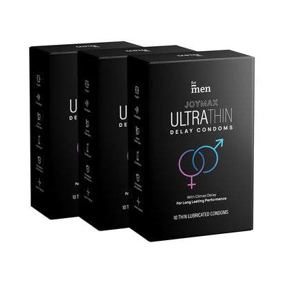 ForMen JOYMAX Ultra Thin Delay Condoms For Men Super Thin with Performance Lubricant 100% Electronically Tested for Durability with Disposal Pouches - 10 Count (Pack of 3)
