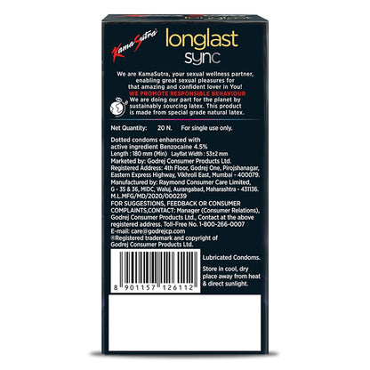 KamaSutra LongLast Sync Condom for Men Multi Textured Dotted Ribbed Contoured Combo Pack of 20