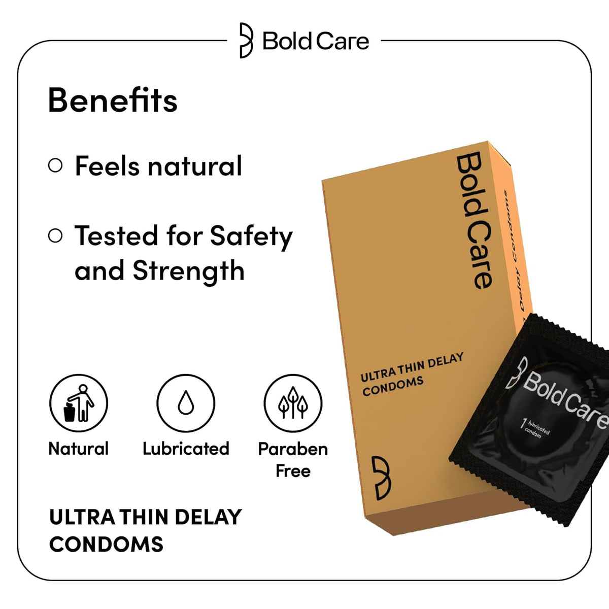Bold Care Ultra Thin Lubricated Condoms (Pack Of 10) For Men With Disposable Pouches And 4.5% Benzocaine 60 Microns Paraben Free Close Fit Barely There Condom Transparent Extra Thin Condom