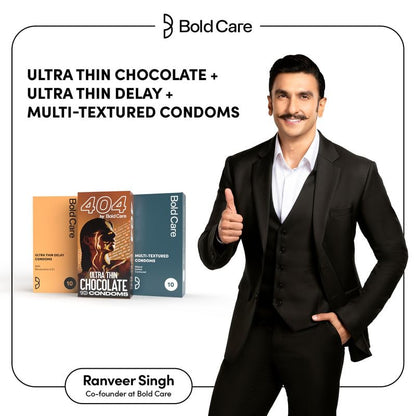 Bold Care Ultra Thin Delay Condoms + 404 Super Ultra Thin Chocolate Flavored Condoms + Bold Care Multi Textured condoms - Combo pack - 30 Pcs