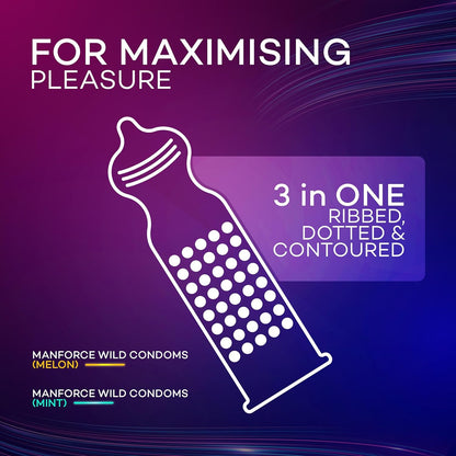 Manforce 3 in 1 Condoms Combo Pack, Assorted Flavours (Chocolate, Strawberry, Black Grapes, Mint & Melon flavoured condoms) - 20 Pieces (Pack of 5)