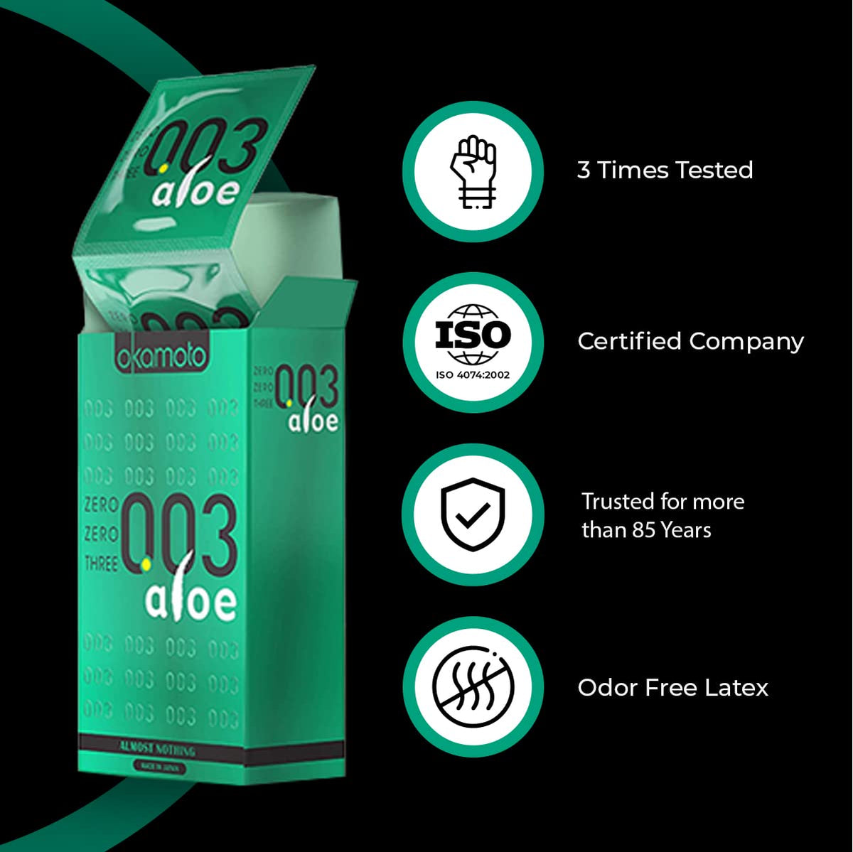 OKAMOTO 003 Aloe CondomsJapan's Best Only Natural Water Based Lube Condom In IndiaThinnest Premium Condoms For Men - Made In Japan0.03 Mm Thin Extra Lubricated (Pack Of 1)