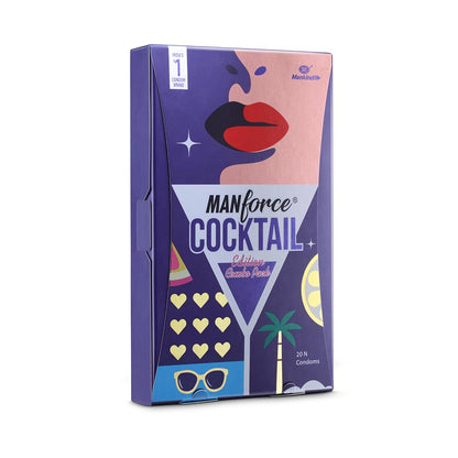 MANFORCE Cocktail Edition Combo Pack Condoms Mix Flavours (Chocolate-Hazelnut, Strawberry-Vanilla, Double Apple, Pineapple & Litchi) Premium Latex Dotted & Ribbed Extra Pleasure 20 Sheets