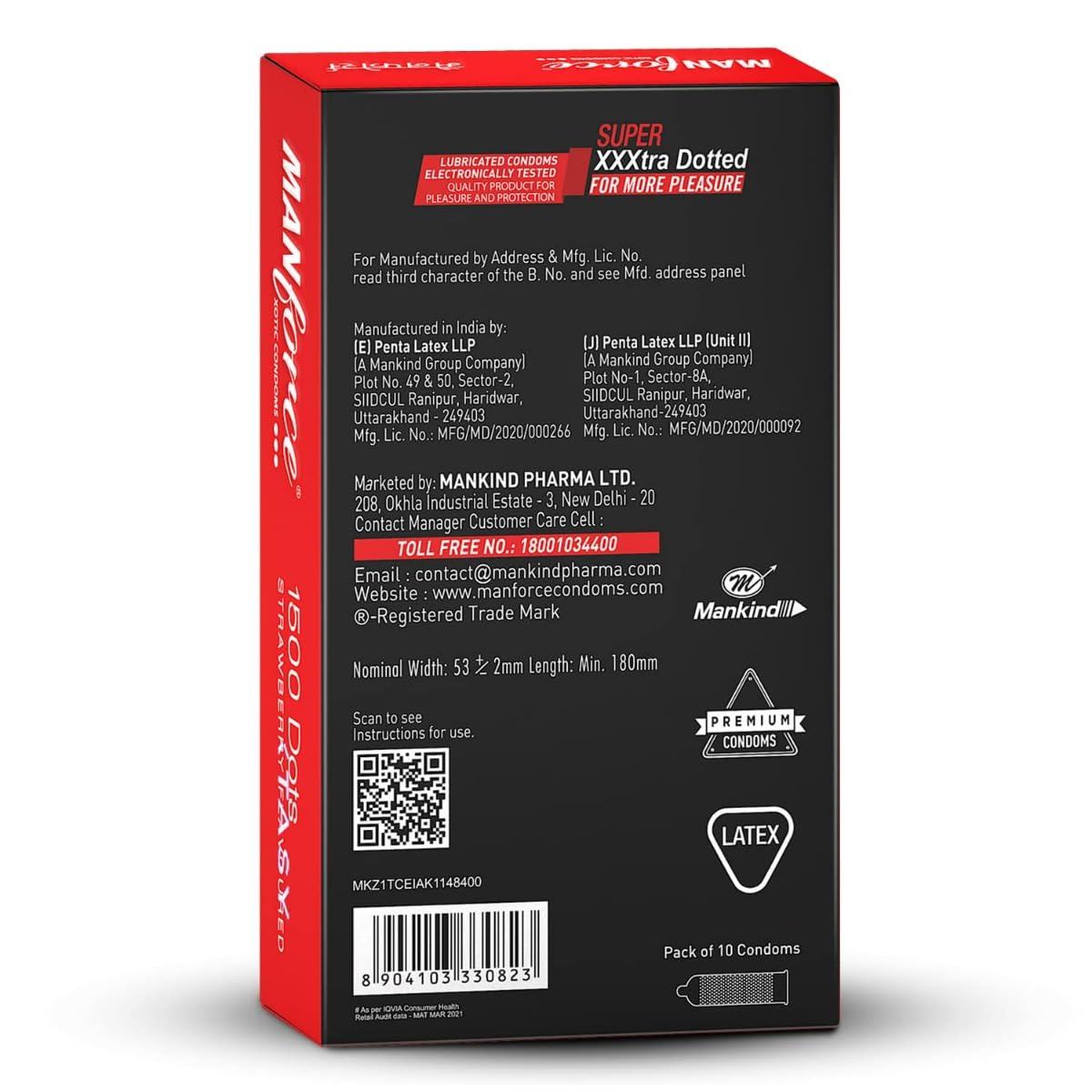 Manforce 1500 Dots Xotic Strawberry Flavour Condoms, 10 Coun