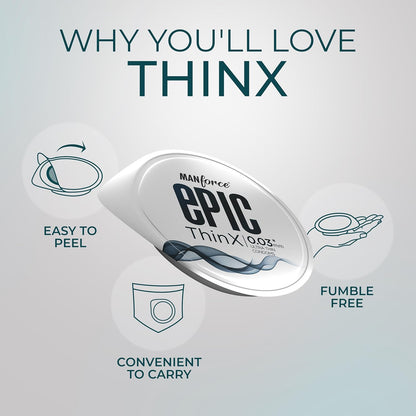 Manforce Epic Thinx Ultra Thin Condoms for Men - 10 count 0.03mm Vegan No Harsh Chemicals Easy peel pack with disposable pouch