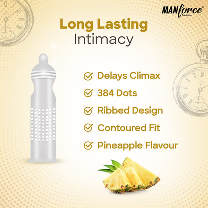 Manforce Overtime Pineapple Flavoured Condoms for Men 20 pcs Dotted, Contoured & Ribbed Condoms For Long-Lasting Pleasure Of Both India’s No. 1 Condom Brand for Safe Sex