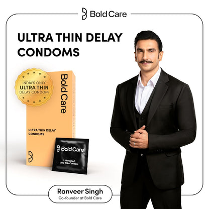 Bold Care Ultra Thin Lubricated Condoms (Pack Of 10) For Men With Disposable Pouches And 4.5% Benzocaine 60 Microns Paraben Free Close Fit Barely There Condom Transparent Extra Thin Condom